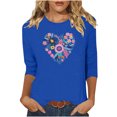thumbnail image 1 of Charella Women's Floral Printed Tops Flower Graphic Tee Casual Crew Neck 3/4 Sleeve Shirts Loose Fit Clothes (XL, Blue 3), 1 of 6