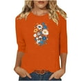 thumbnail image 1 of Charella Women's Floral Printed Tops Flower Graphic Tee Casual Crew Neck 3/4 Sleeve Shirts Loose Fit Clothes (XL, Orange), 1 of 6