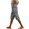 thumbnail image 1 of Charella Women's Linen Capri Pants Drawstring Elastic Waist Straight-Leg Casual Trousers with Pockets (2XL, Gray), 1 of 6