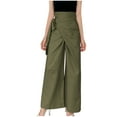 thumbnail image 1 of Charella Women's Linen Pants High Waisted Wide Leg Tie Front Fashion Loose Fit Trousers Lightweight Pants (L, Army Green), 1 of 7