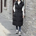 thumbnail image 1 of Charella Women's Long Puffer Vest Sleveless Zip up Padded Jacket Gilet Winter Warm Collar Coats Cardigan Outerwear with Pockets Black,XL, 1 of 9