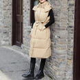 thumbnail image 1 of Charella Women's Long Puffer Vest Sleveless Zip up Padded Jacket Gilet Winter Warm Collar Coats Cardigan Outerwear with Pockets Khaki,XXL, 1 of 9