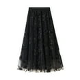 thumbnail image 1 of Charella Women's Long Tulle Tutu Skirt 3D Flower Embroidery Solid Color High Waist Mesh Midi Swing Skirt Black,, 1 of 6