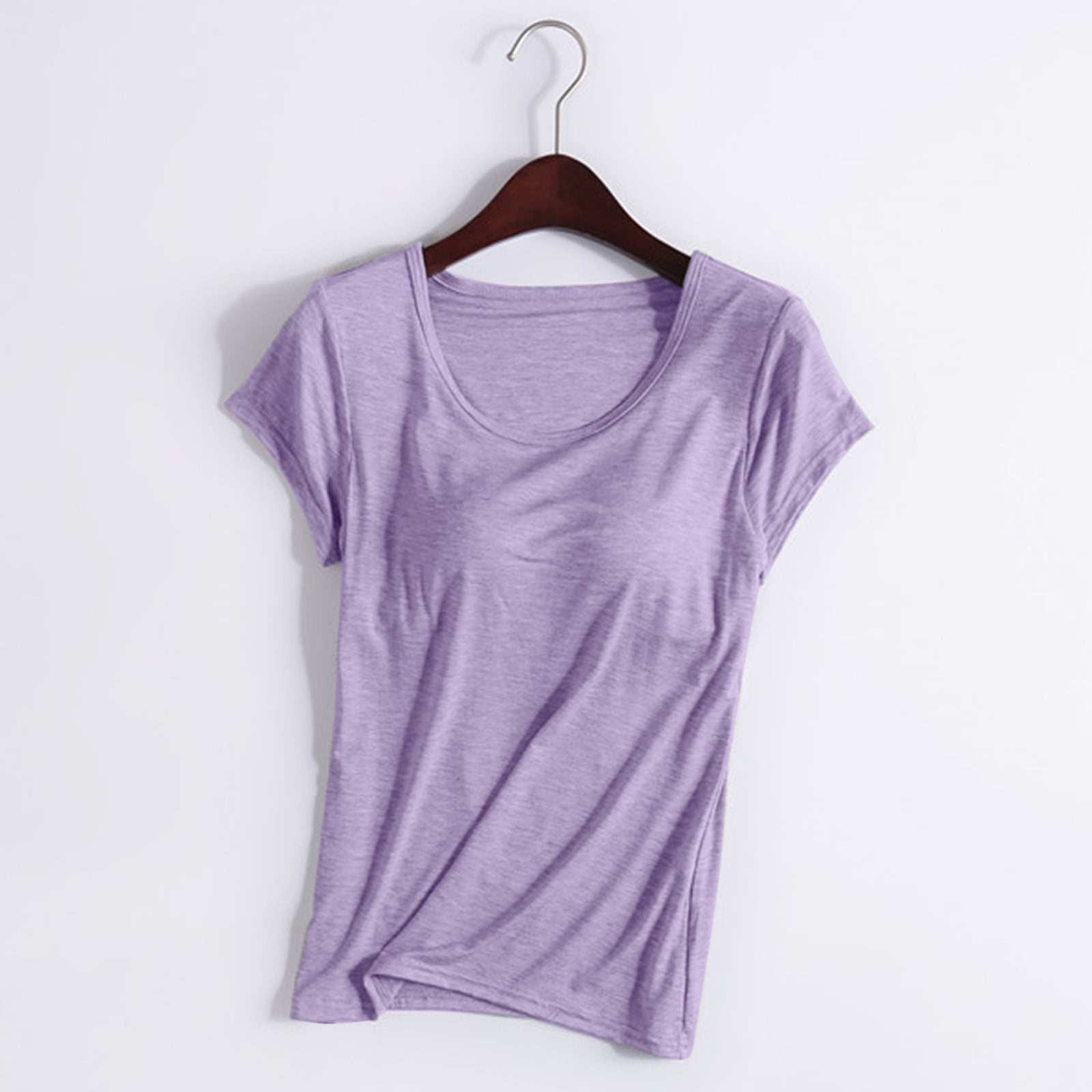 Charella Women 's Modal T Shirt Bra Short Sleeve Pajama Padded Yoga Top  Casual Top Tee Purple,XXXL