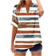 thumbnail image 1 of Charella Women's Short Sleeve Shirts Vintage Striped Printed Cuffed Sleeves Tops V Neck Button Tee Casual Fit Clothes (L, Multicolor 7), 1 of 5