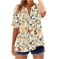 thumbnail image 1 of Charella Women's Short Sleeve Shirts Vintage Striped Printed Cuffed Sleeves Tops V Neck Button Tee Casual Fit Clothes (M, Multicolor 8), 1 of 5