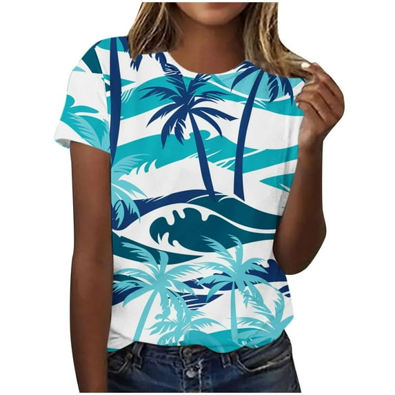 Charella Women's Short Sleeve T Shirts Summer Floral Printed Crew Neck Casual Loose Tops Trendy Classic Tunic Blouses (2XL, Multicolor)
