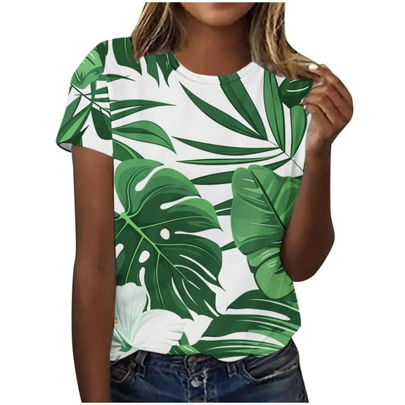 Charella Women's Short Sleeve T Shirts Summer Floral Printed Crew Neck Casual Loose Tops Trendy Classic Tunic Blouses (XL, Multicolor 9)