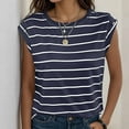 thumbnail image 1 of Charella Women's Short Sleeves Blouse Round Neck Casual Tops Navy,10, 1 of 5