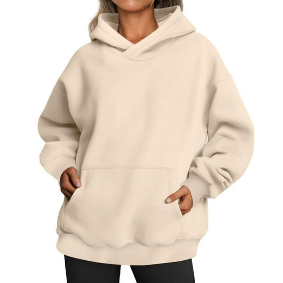 Charella Women's Solid Color Hoodies Oversized Hooded Sweatshirt with Pocket Beige,L