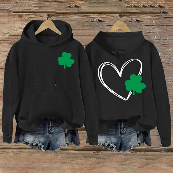 Charella Women's St. Patrick's Hoodies Vintage Long Sleeve Hooded Sweatshirt Black,4