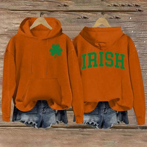 Charella Women's St. Patrick's Hoodies Vintage Long Sleeve Hooded Sweatshirt Orange,12