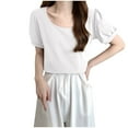 thumbnail image 1 of Charella Women's Summer T-Shirts Scoop Neck Short Sleeve Tunic Basic Tee Casual Loose Fit Tops Solid Color Clothes (M, White), 1 of 3
