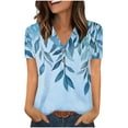 thumbnail image 1 of Charella Women's Summer Tops V Neck Button up Basic Tee Floral Printed Short Sleeve Shirts Casual Loose Fit Clothes (S, Blue 2), 1 of 7