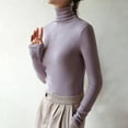 thumbnail image 1 of Charella Women's Turtleneck Knitted Basic Shirt Casual Long Sleeve Slim Fitted Tops Purple,10, 1 of 5