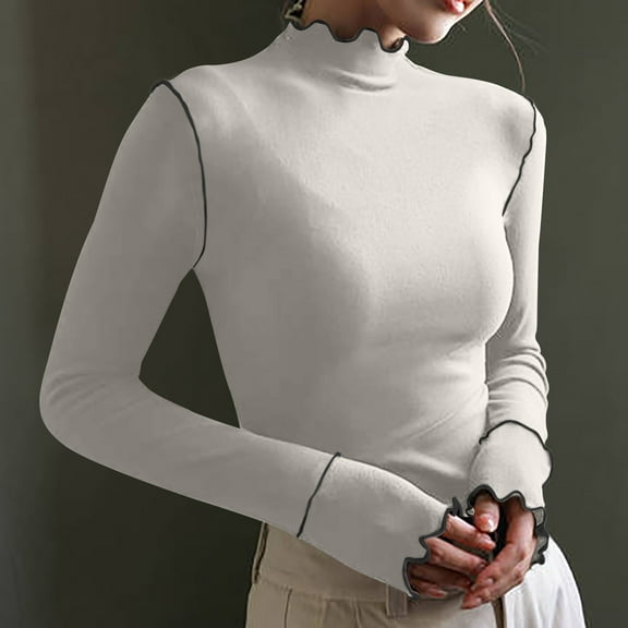 Charella Women's Turtleneck Knitted Basic Shirt Casual Long Sleeve Slim Fitted Tops White,10