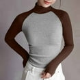 thumbnail image 1 of Charella Women's Turtleneck Knitted Basic Shirt Patchwork Long Sleeve Slim Fitted Tops Coffee,4, 1 of 8
