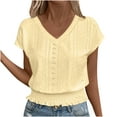 thumbnail image 1 of Charella Women's V Neck Tops Eyelet Elastic Waist Short Sleeve Tunic Basic Tee Casual Loose Fit Shirts Comfy Clothes (XL, Yellow), 1 of 6