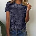 thumbnail image 1 of Charella Women's Vintage Velvet T-Shirt Casual Short Sleeve Tops Navy,8, 1 of 8