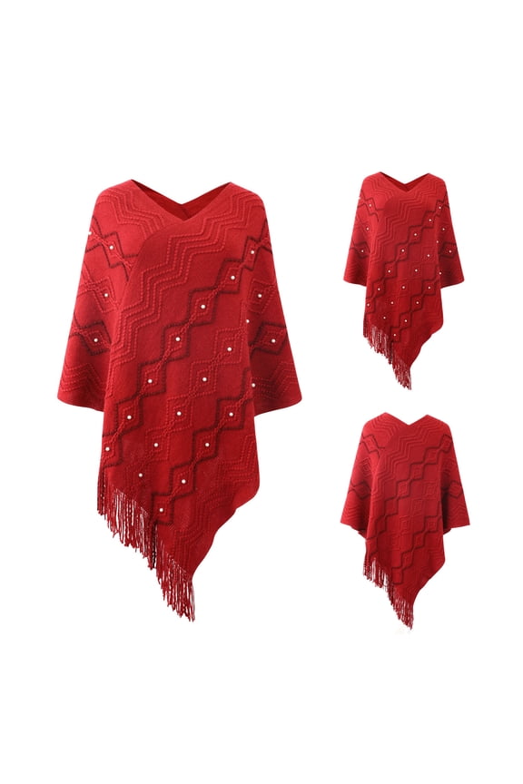 Women's Winter Stripe Tassel Cloak Shawl Tops