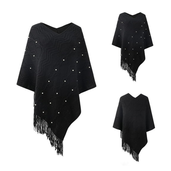 Charella Women's Winter Stripe Tassel Cloak Shawl Tops