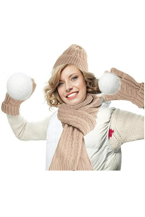 Women's Woolen Hat Gloves and Scarf Set Winter Warm Thicken Set Gift for Women Girl