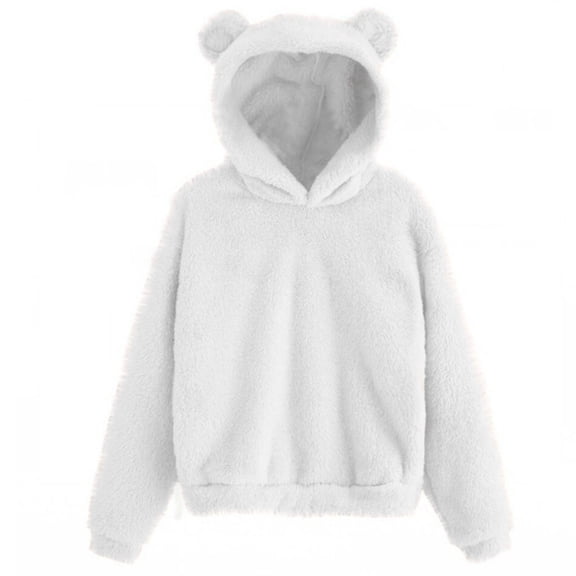 Charella Womens Athletic Fuzzy Hoodies Cute Pullover Hoodie for Women Zip Oversized Plush Hoodie with Pockets White,XL