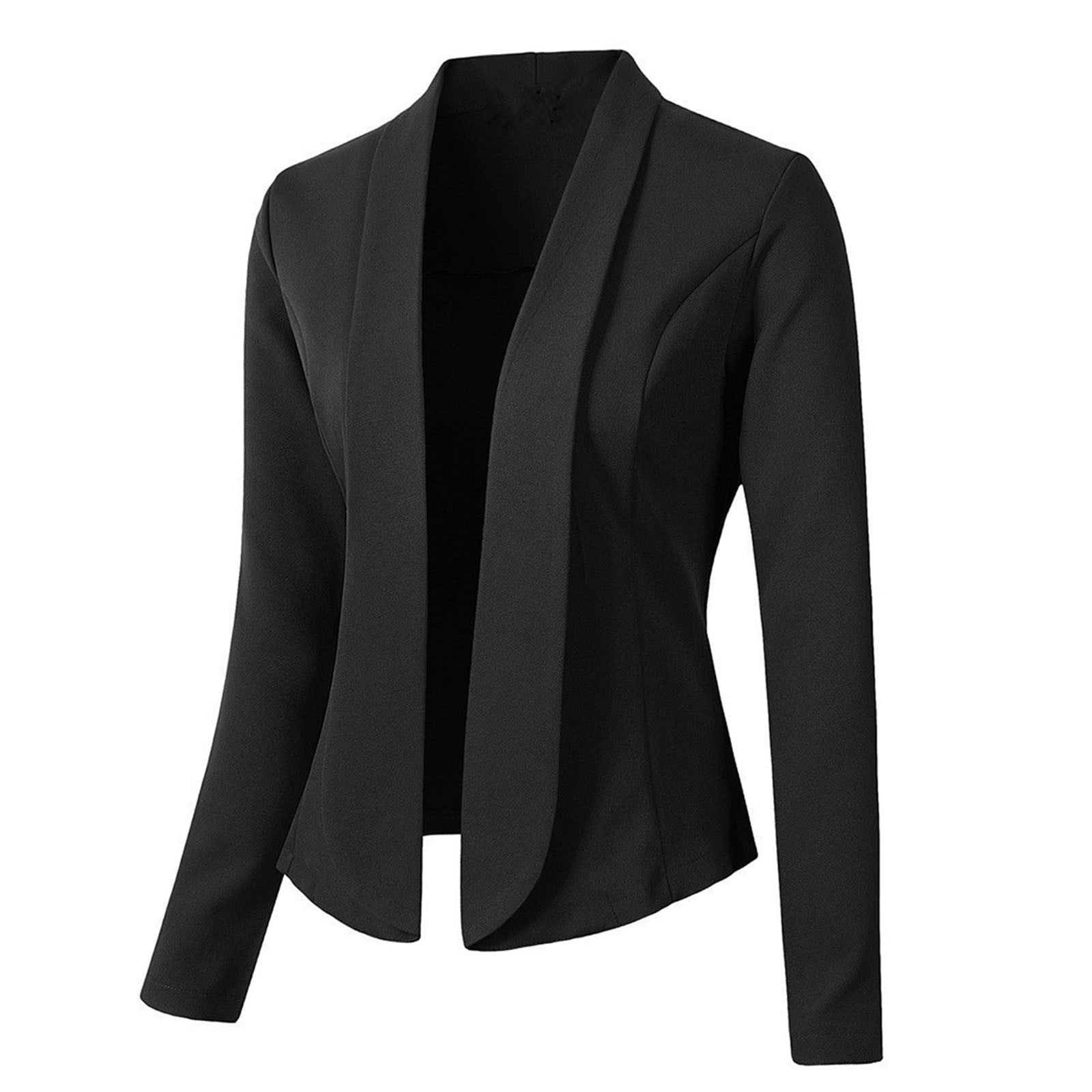 Charella Womens Business Casual Blazer Work Office Coats Pocket Back Slit Jacket Suit Black,S