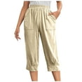 thumbnail image 1 of Charella Womens Casual Linen Pants Straight Leg Capris Elastic Waist Solid Color Trousers with Large Pockets (S, Khaki), 1 of 8