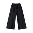 thumbnail image 1 of Charella Womens Casual Linen Pants Wide Leg Drawstring Elastic High Waist Cropped Trousers with Pockets (L, Black), 1 of 5
