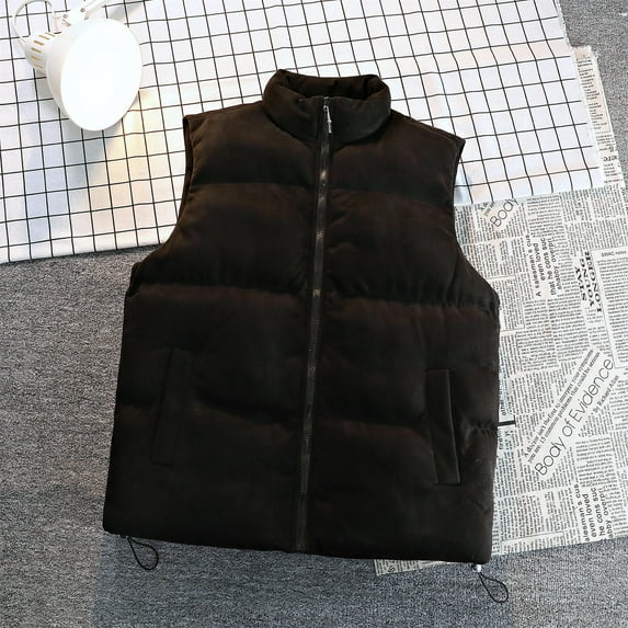 Charella Womens Cropped Sleeveless Puffer Vest Zip Up Stand Collar Padded Gilet Soft Warm Coat with Pockets Black,XXXXL