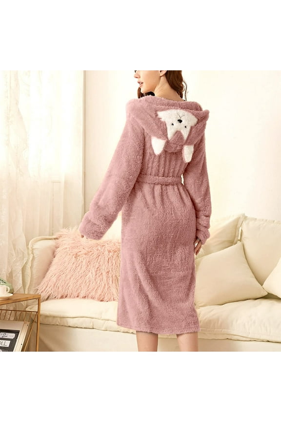 Womens Fuzzy Fleece Mid-Length Robes Plush Bathrobe Attached Belt Winter Soft Sleepwear Spa Robe with Pockets Pink,XXL