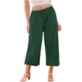 thumbnail image 1 of Charella Womens Linen Cropped Pants Wide Leg Drawstring Elastic Waist Casual Loose Trousers with Pockets (L, Green), 1 of 5