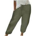 thumbnail image 1 of Charella Womens Linen Pants Straight Leg Drawstring Elastic Waist Casual Loose Fit Trousers with Pockets (M, Green|long), 1 of 6
