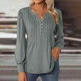 thumbnail image 1 of Charella Womens Pleated Henley Shirts Causal V Neck Long Sleeve Button Up Tunic Tops Blouse Gray,10, 1 of 5