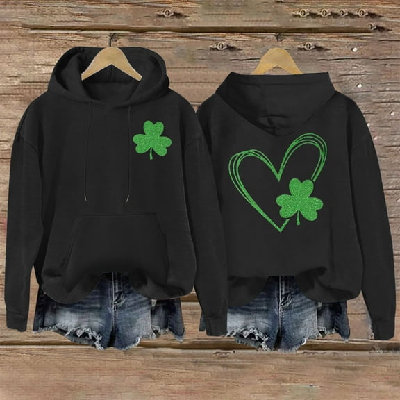 Charella Womens St. Patrick's Hoodies Vintage Long Sleeve Hooded Sweatshirt Black,4