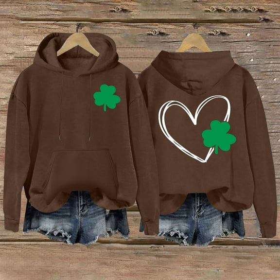 Charella Womens St. Patrick's Hoodies Vintage Long Sleeve Hooded Sweatshirt Brown,12