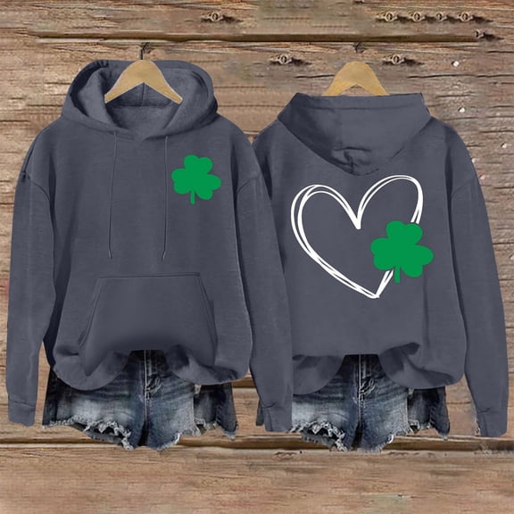 Charella Womens St. Patrick's Hoodies Vintage Long Sleeve Hooded Sweatshirt Gray,6