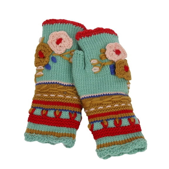 Charella Womens Winter Flower Knit Mittens Handwarmers Knitted Half-sleeved Woolen Gloves