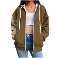 thumbnail image 1 of Charella zip up hoodies oversized sweatshirt for women Long Sleeve Jacket with Pockets and Drawstring (Khaki 2XL), 1 of 5