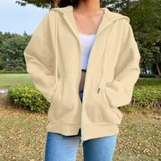 Charella zip up hoodies oversized sweatshirt for women Long Sleeve Jacket with Pockets and Drawstring (Army Green S)