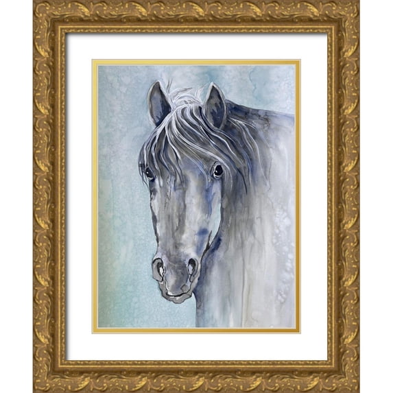 Charest, Doris 12x14 Gold Ornate Wood Framed with Double Matting Museum Art Print Titled - Gentle Stallion 1