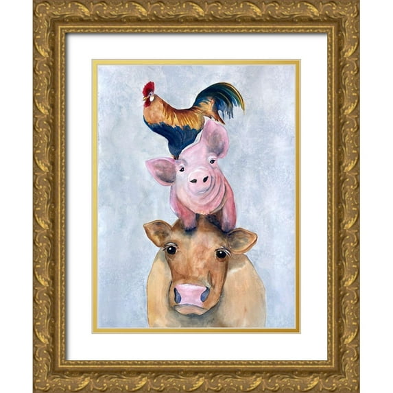 Charest, Doris 19x24 Gold Ornate Wood Framed with Double Matting Museum Art Print Titled - Farmland Trio 1