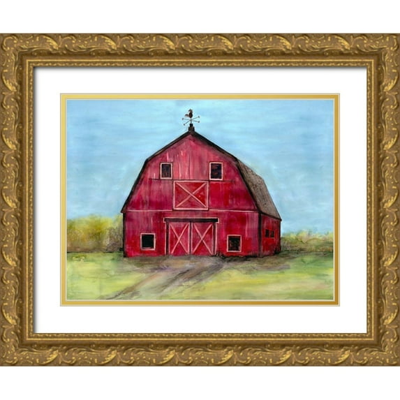 Charest, Doris 32x25 Gold Ornate Wood Framed with Double Matting Museum Art Print Titled - Relaxing Barn 2