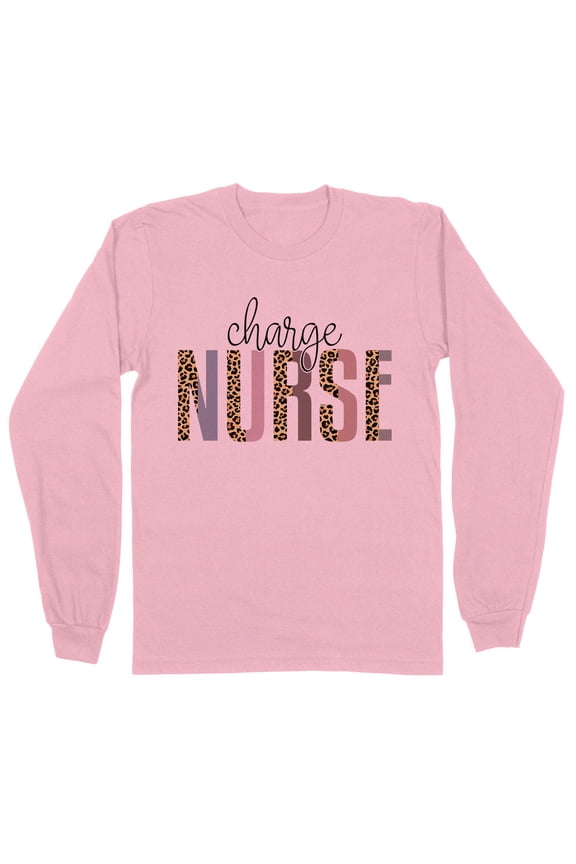 Charge Nurse Leopard Print Long Sleeve Shirt Unisex Medium Pink