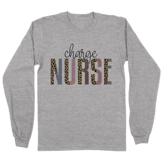 Charge Nurse Leopard Print Long Sleeve Shirt Unisex X-Large Grey