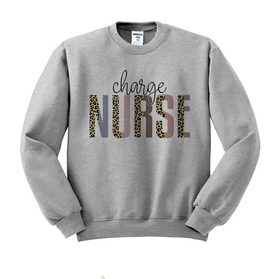 Charge Nurse Leopard Print Sweatshirt Unisex X-Large Grey