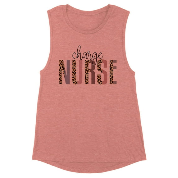 Charge Nurse Leopard Print Women's Muscle Tank X-Large Desert Pink