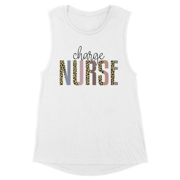 Charge Nurse Leopard Print Women's Muscle Tank X-Large White