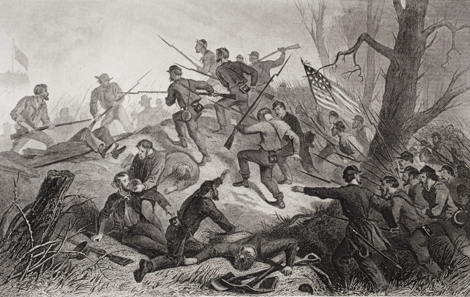 Charge On Fort Donelson Tennessee 1862 Canvas Art - Ken Welsh Design Pics (36 x 22)